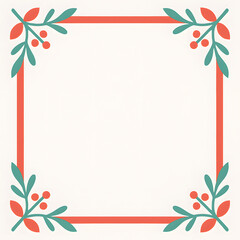 Fototapeta premium Square christmas frame with red berries and green leaves