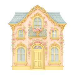 Obraz premium PNG Charming floral vintage house illustration.