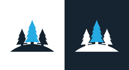Stylized pine forest icon set with vibrant blue and dark tones for web and digital use -  Glyph solid icon - Editable modern style icon.