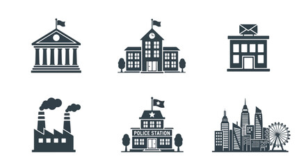 Fototapeta premium Collection of black and white building icons for websites and applications - Glyph solid icon - Editable modern style icon.