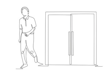 Crowds rushing in at opening concept one-line drawing