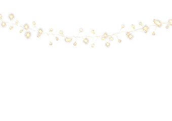 Decorative string lights PNG transparent overlay for festive occasions, glowing on dark background PNG.