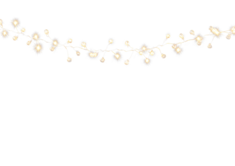 Decorative string lights PNG transparent overlay for festive occasions, glowing on dark background PNG.