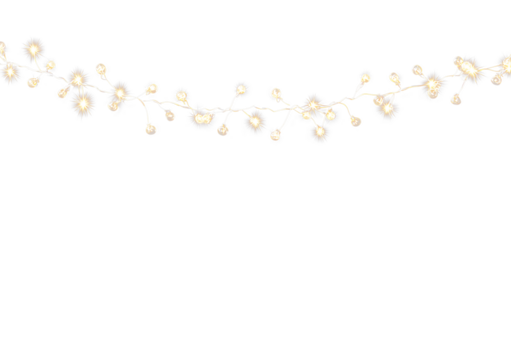Decorative string lights PNG transparent overlay for festive occasions, glowing on dark background PNG. - Powered by Adobe
