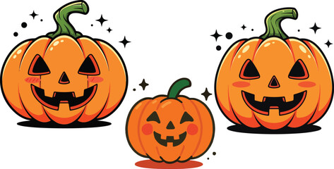 Smiling carved Halloween pumpkin cartoon cute jack-o lantern vector illustration. eps