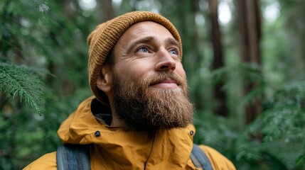 Man with beard in forest.