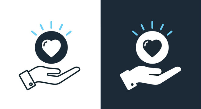 Heart care icon hand holding love symbol caring kindness charity donation wellness -  Glyph solid icon - Editable modern style icon.
