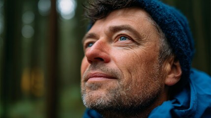 Fototapeta premium Man hiking in forest.