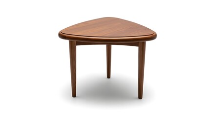 Fototapeta premium Chic Mid-Century Teak Triangular Side Table, Clean White Background.