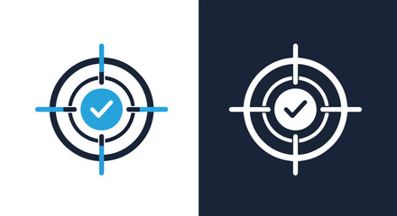 Two target icons with checkmark success achievement goal completion accurate shot strategy -  Glyph solid icon - Editable modern style icon.
