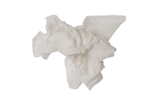 Crumpled tissue paper or napkins isolated on transparent.