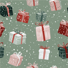 Vector illustration seamless pattern of Presents for Christmas Day with snows