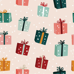 Vector illustration seamless pattern of Presents for Christmas Day with snows