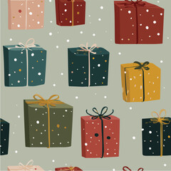 Vector illustration seamless pattern of Presents for Christmas Day with snows