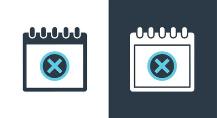 Calendar icon with 'x' mark symbol for event cancellation or deadline reminder -  Glyph solid icon - Editable modern style icon.