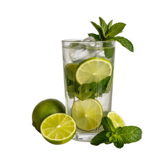 Refreshing mojito with lime and mint cocktail