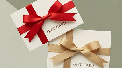 Festive gift card designs with red and gold ribbons isolated on white background