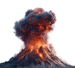 Volcanic eruption spewing lava and ash nature scene dramatic view isolated on transparent background