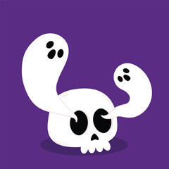 Cute ghost floating with Halloween for Trick or Treat. Funny spooky boo character. Spook phantom. Banner or Poster Halloween day.