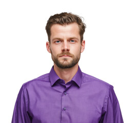 Obraz premium Professional portrait of man in purple shirt environment isolated on transparent background