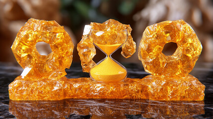 A modern amber-colored crystalline hourglass illustration