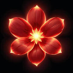 Glowing red flower with bright yellow center on a black background enhances a modern and minimalist design with vibrant colors