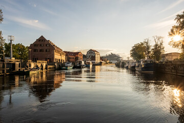 Fototapeta premium Klaipeda canal in the golden hour