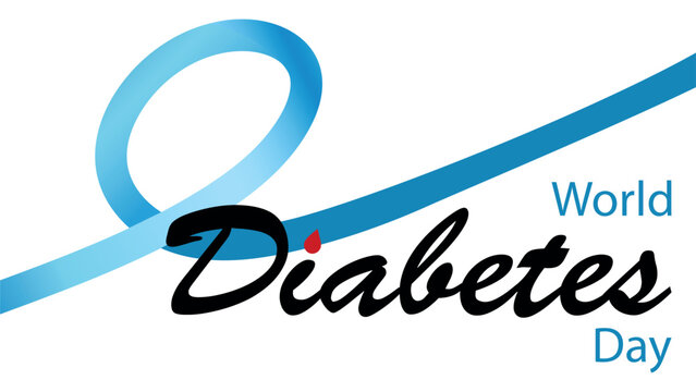 World Diabetes Day. 14th November 2025. Poster Design with Blue Ribbon,  Blood Drop,  Illustration. Best for Diabetes Awareness Campaign, Banner,Template. Vector Illustration