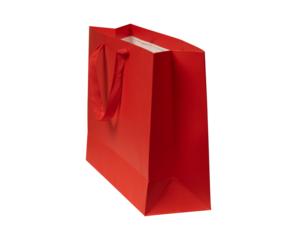 Red recycled shopping bag isolated on transparent PNG. This concept is perfect for shopping, business, environment, advertising, and lifestyle themes.	