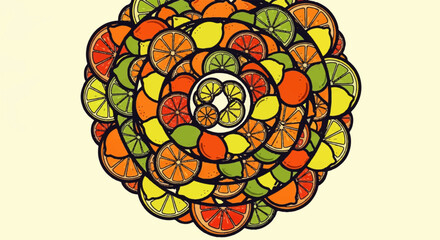 Citrus Burst A Vibrant Mandala of Oranges, Lemons, and Limes