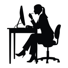 Silhouette of a woman working at a computer desk vector illustration scalable eps icon silhouette vector illustration white background