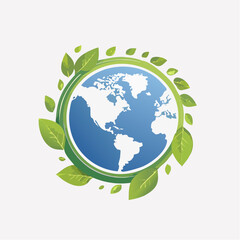 Fototapeta premium A Symbol of Global Environmental Awareness: A World Map Surrounded by Fresh Green Leaves