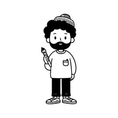 Bearded male painter holding a brush, representing creativity, art, craftsmanship, and self-expression.