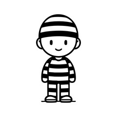 Cartoon prisoner character in striped outfit smiling, representing justice system, rehabilitation, and correctional concepts with humor.