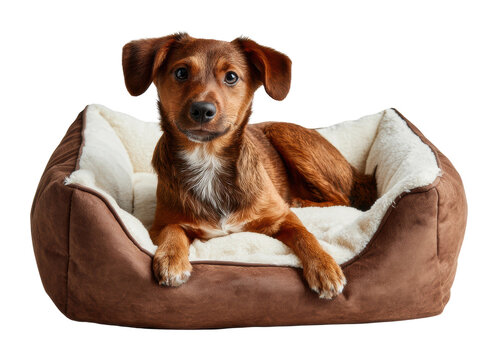 Playful dog relaxing in cozy bed at home animal isolated on transparent background