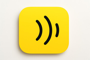 Minimal yellow square icon with black wave signal symbol isolated on white background modern app interface design