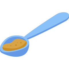 Light Blue Plastic Spoon Holding Light Brown Granulated Sugar Isolated on Transparent Background