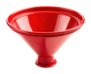 Using a red funnel for efficient liquid transfer in home workshops isolated on transparent background