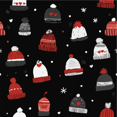 Vector illustration seamless pattern of Hat for Christmas Day with snows