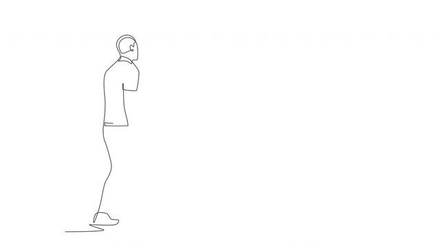 Animated crowds rushing in at opening concept one-line drawing