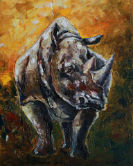 Rhino Portrait – Powerful Wildlife Oil Painting