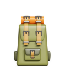 Obraz premium 카키색 여행용 침낭 백팩 Khaki Travel Backpack With Bedroll