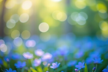 Obraz premium Soft blue and green abstract spring blur with bokeh lights, graphic, abstract, overlay
