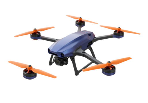 Isolated unmanned aerial vehicle, modern drone for photography, hobby and recreational use