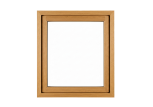 Isolated light-brown window frame, empty, ready to place artwork, painting, picture or text