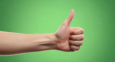Thumb up gesture on vibrant green background representing agreement success