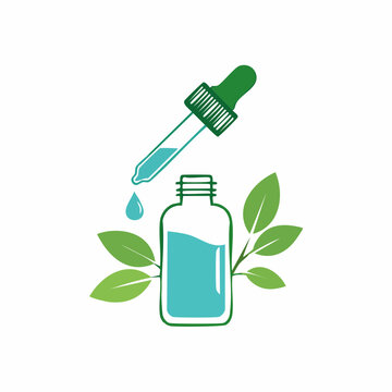 Natural elixir bottle with dropper and leaves illustration for health and wellness