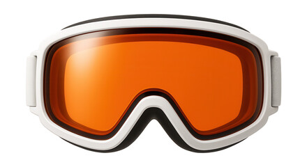 White-framed ski goggles with orange-tinted lenses for enhanced visibility.