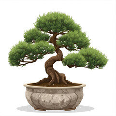 A beautifully sculpted bonsai tree in a decorative pot, showcasing nature's artful design