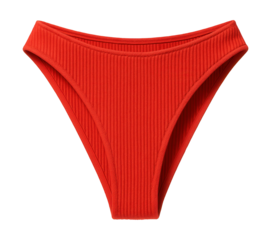 Ribbed high-leg bikini bottoms in a vibrant red hue.